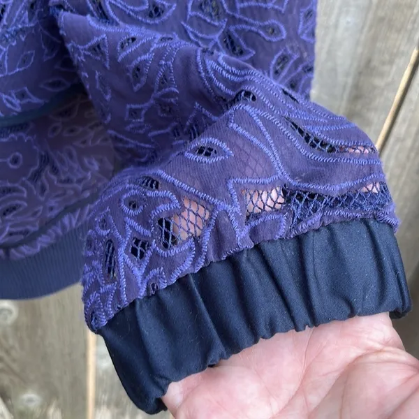 Anthropologie EUC Elevenses Miranda Lace Bomber Jacket Purple Oversized Small - Image 6