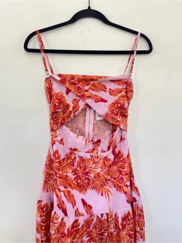 HELLO MOLLY Annita Maxi Dress Pink Orange Tropical Cutout Open Back | Small - Image 4