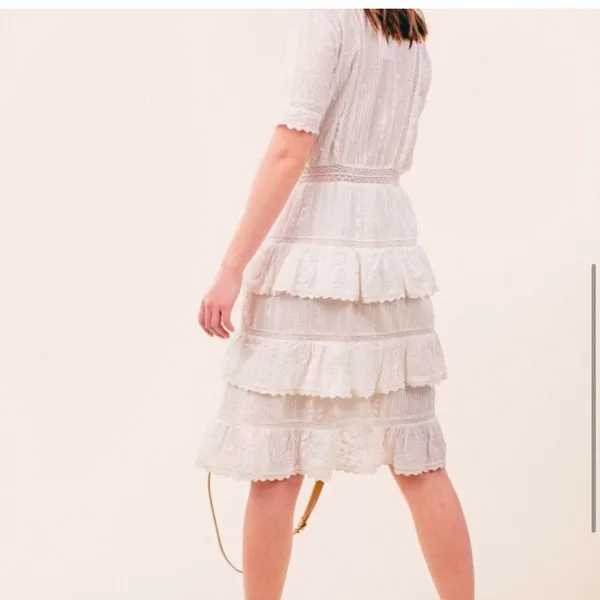 LoveShackFancy Bec Victorian Ruffle Peasant Midi Dress Farmhouse Ivory Size 2 - Image 11