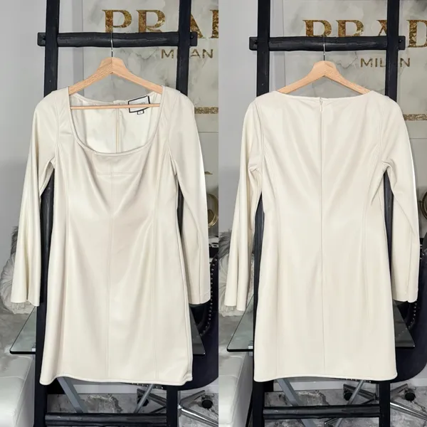 ALEXIS Vanna Ivory Cream Faux Leather Mini Dress Womens Large EUC $385 - Image 3