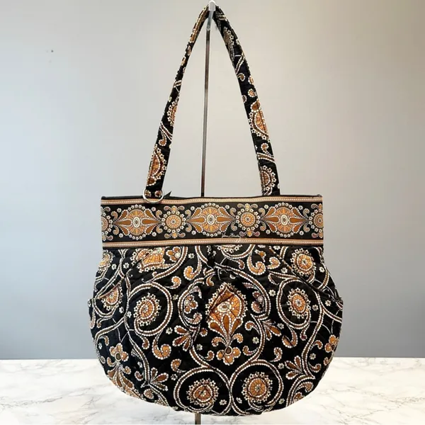 Vera Bradley Retired Black Brown Gold Paisley Boho Quilted Morgan Shoulder Bag - Image 10