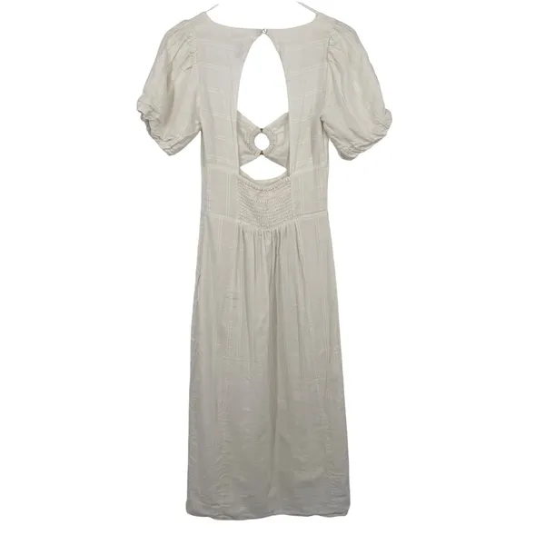 L*Space Midi Dress Womens S White‎ Linen Blend Cutout Open Back Puff Slit Rush - Image 7