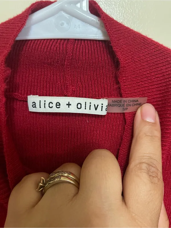 Alice + Olivia Vibrant Red Mock Neck Long-Sleeve Top - Image 4