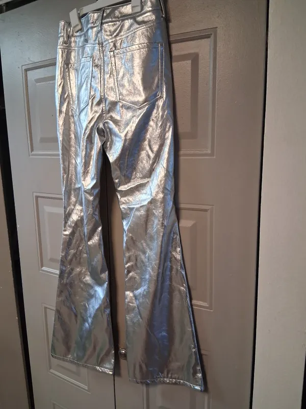 Love, Fire bell bottom y2k 2000s millenium pants in metallic platinum silver size 7. - Image 6