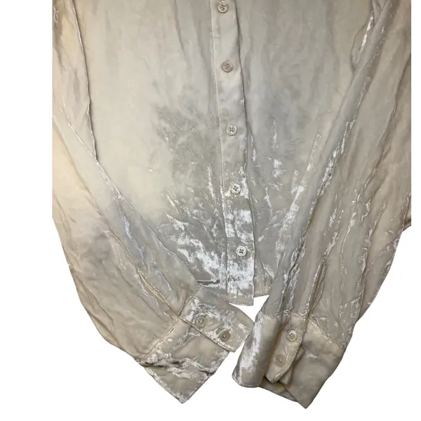 Reformation Willa‎ Velvet Button Down Top Cream Ivory Long Sleeve Small - Image 4