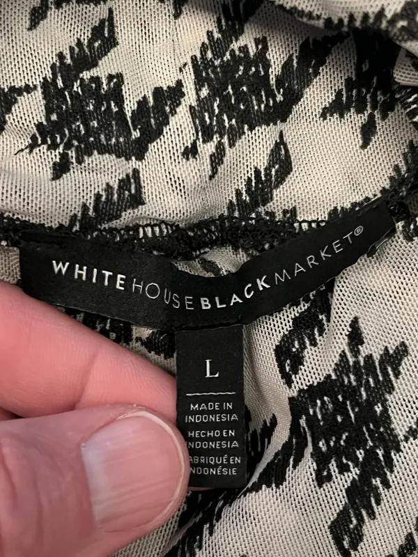 White House Black Market Shirt Womens Large Black White Houndstooth Cowl Neck - Image 5