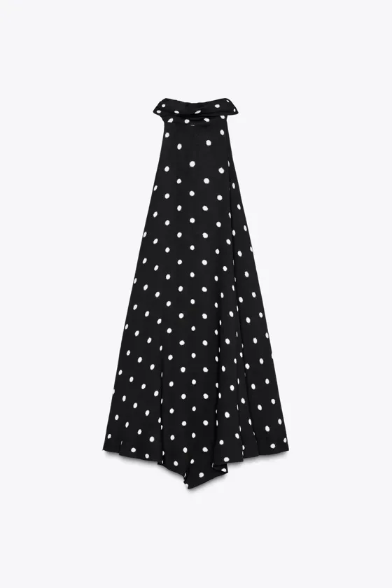 Zara Black Polka Dot Halter Top with Pointed Hem - Image 7