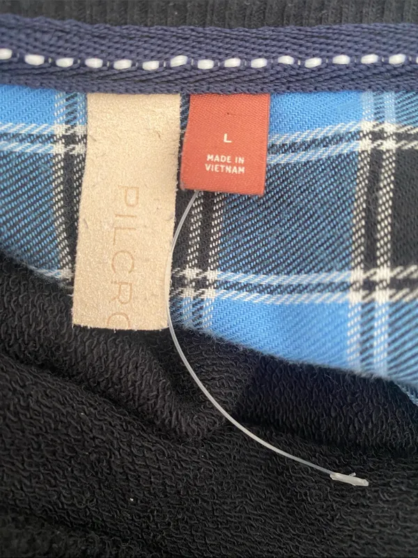 Anthropologie Pilcro Crew Neck Sweatshirt Tartan Swing Back Top Black Blue LARGE - Image 3