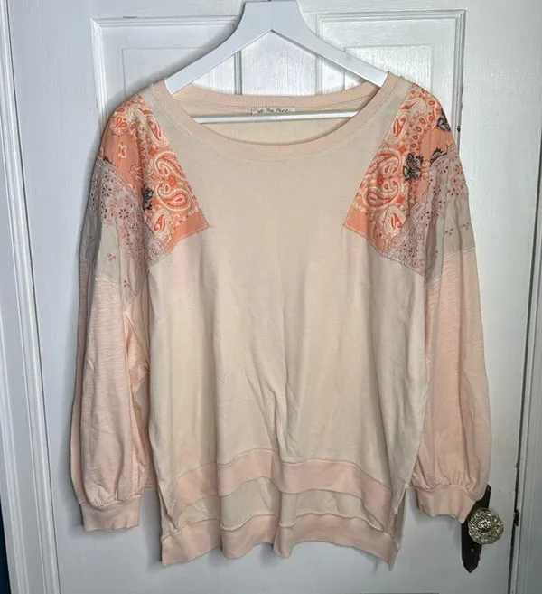 We The Free Free People Camiseta Feelin It Boho Patchwork Top in Alabaster Combo W1096 Sz S - Image 6