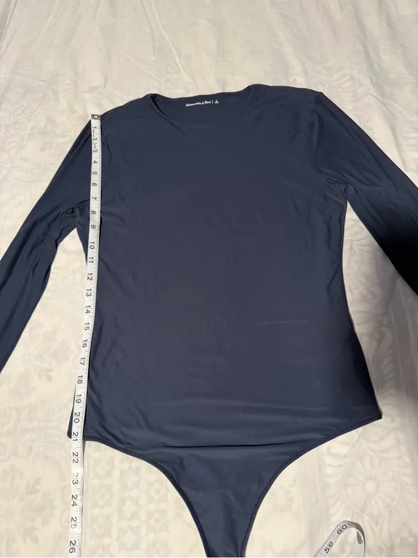 Abercrombie & Fitch navy blue Long-Sleeve Crewneck thong Bodysuit size L - Image 8
