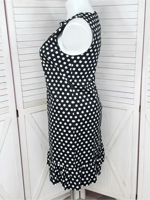 Betsey Johnson Polka Dot Ruffle Hem Sleeveless Sheath Dress Black White 14 - Image 2