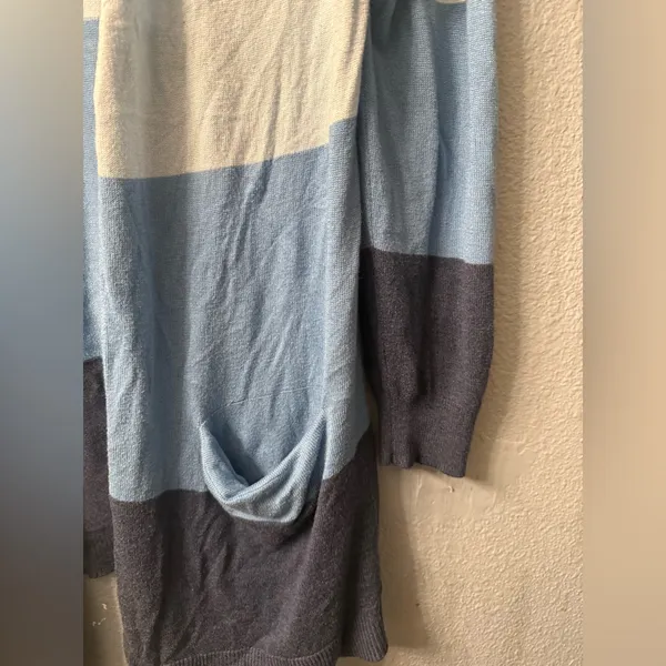 Style & Co. Striped Open Front Cardigan in gray and Blue Tones - Image 2