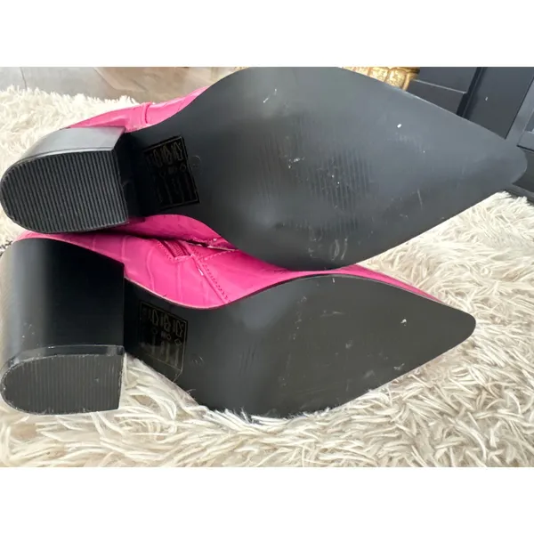 Hot Pink Crocodile Embossed Heeled Cowboy Boots Rhinestone‎ Fringe Women 8 NWOT - Image 7