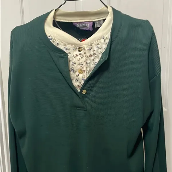 😎😎😎3 for 12$😎😎😎Premier Forest Green Polo with Floral Collar - Image 2