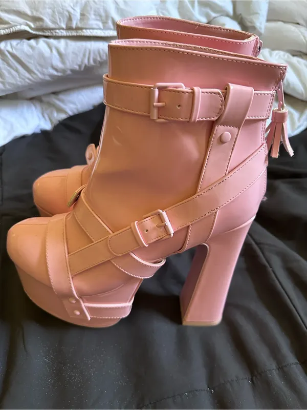 Women’s Pink High Platform Buckle Ankle Boots Size 10 - Image 3