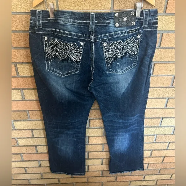 MISS ME Jeans Womens Size 34x31 Mid-Rise Easy Boot Cut Blue Denim Embellished - Image 3