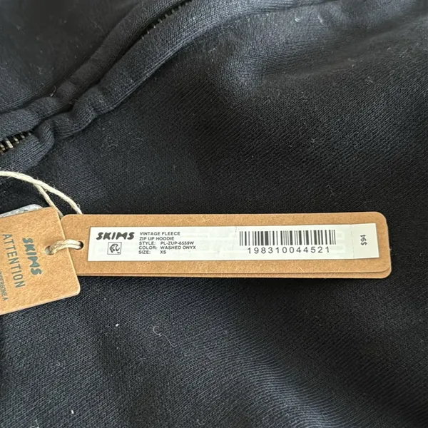 NWT SKIMS VINTAGE FLEECE ZIP-UP HOODIE WASHED ONYX SIZE XS (Dep) - Image 6