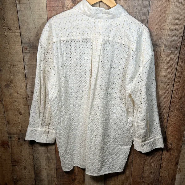 Zara Ivory Ecru Openwork Embroidery Shirt Medium Eyelet Button Up Blouse Boho - Image 8