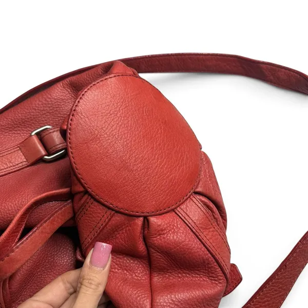 The Sak Red Pebbled Leather Bucket Bag Braided Drawstring Crossbody Handbag Hobo - Image 12