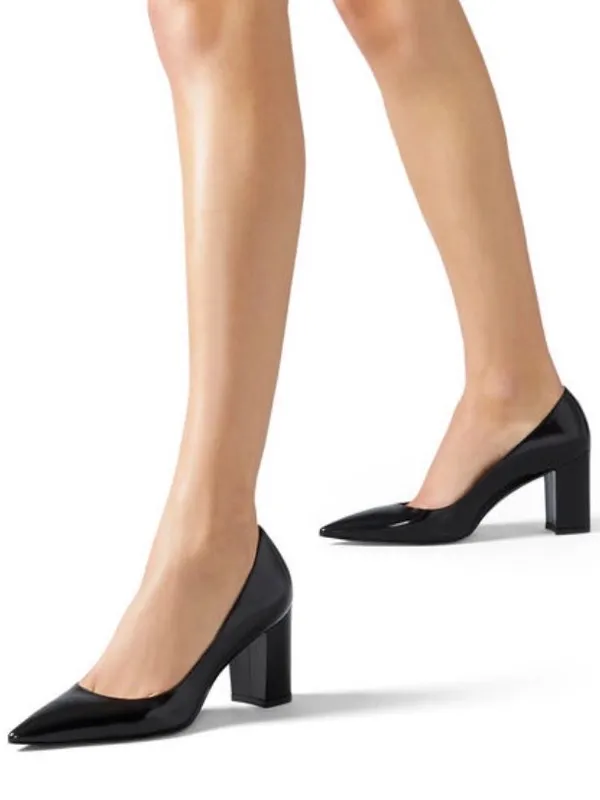 Like New Stuart Weitzman Leather Stuart 85 Block Heel Pumps  Black Size 7 - Image 8