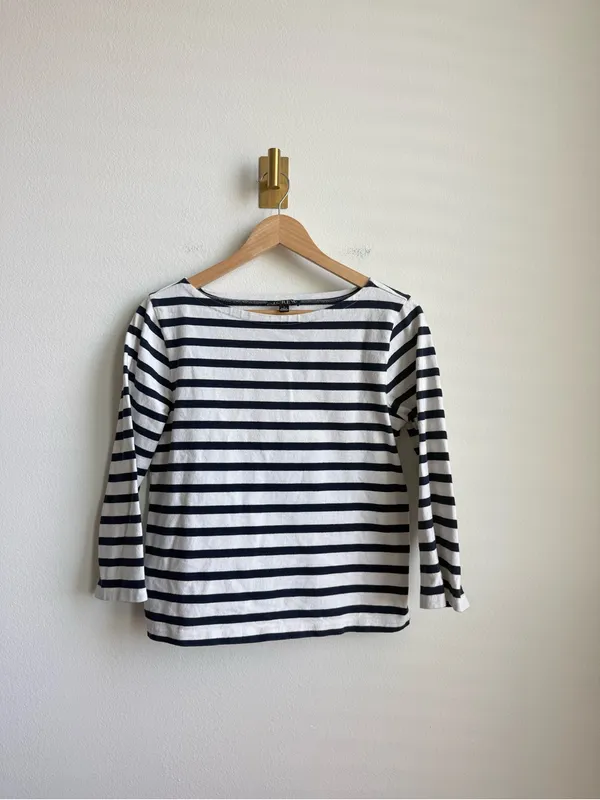J.Crew Classic Mariner Boat Neck Striped Tee Navy White Size Small - Image 4