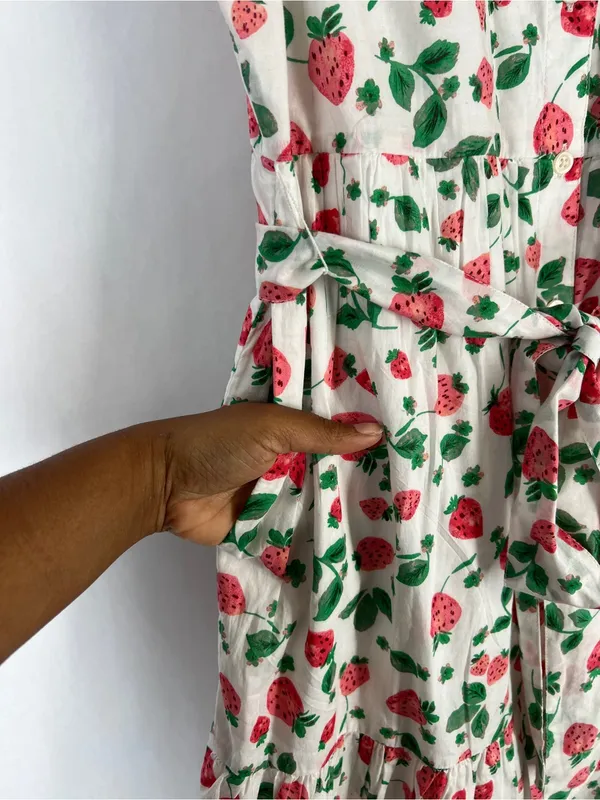 J.Crew Strawberry Print Collared Midi Dress Belted Size 10 - Image 5