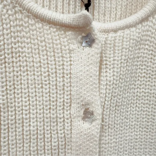 Jacquie The Label Cream Short Sleeve Knit Cardigan Star Buttons Lace Trim Top - Image 3