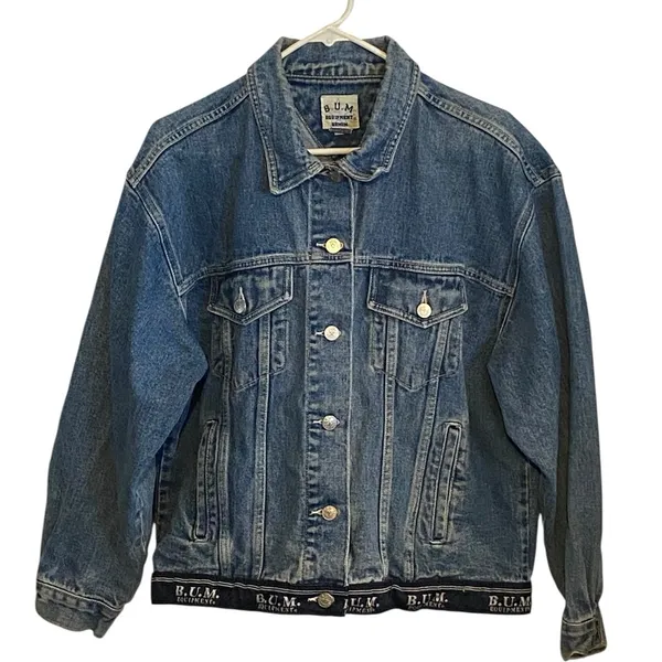 Vintage 90s B.U.M. Equipment Denim Jean Jacket logo hem streetwear classic basic - Image 2
