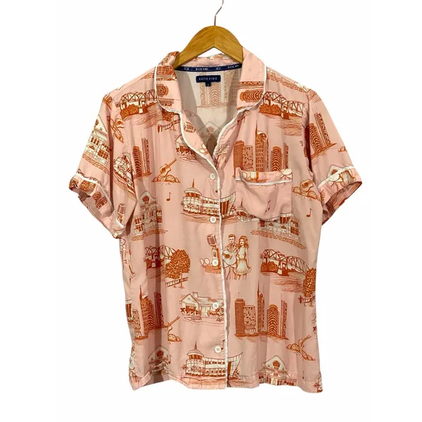 Katie Kime Nashville Toile Short Sleeve Pajama Top - Orange/Pink - Small - Image 4