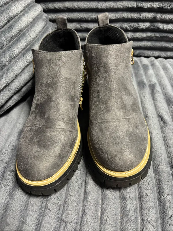 Women’s Gray Faux Suede Booties - Image 3