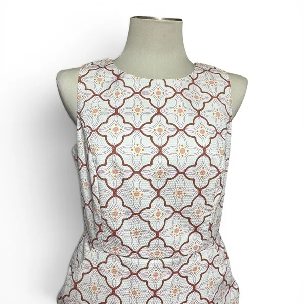 Boden Cotton Talia Trellis Sleeveless Sheath Dress Ivory Lavender 6L - Image 2
