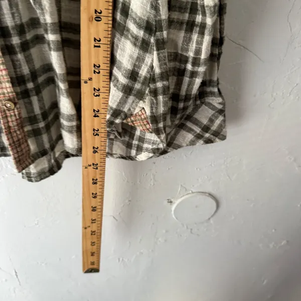 Free People‎ Womens Plaid Long Sleeve Button Shirt Olive Green Bohemian Cabin XS - Image 5