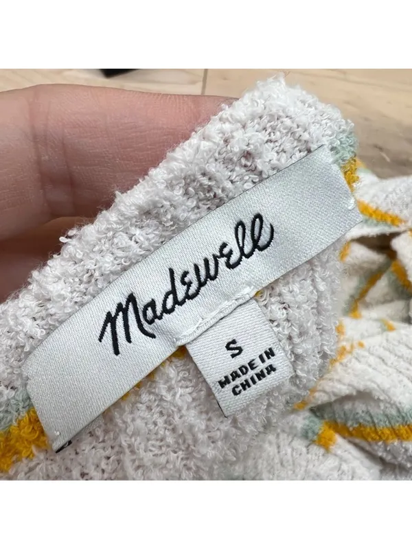 Madewell Striped Short Sleeve Knit Top White Yellow Casual 70s Retro Size Small - Image 7