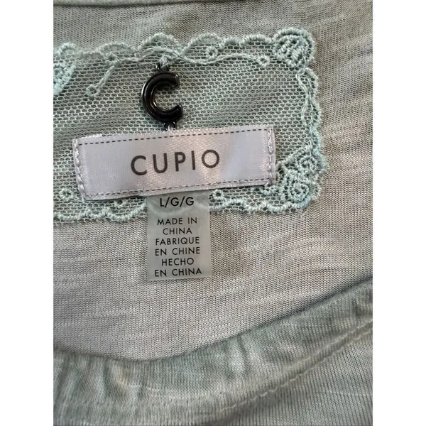 Cupio Light Green Puff Sleeve Top Size L Eyelet Cotton Sleeves - Image 2