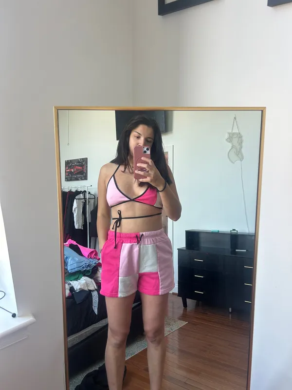 SheIn Pink checkered shorts and top set - Image 3