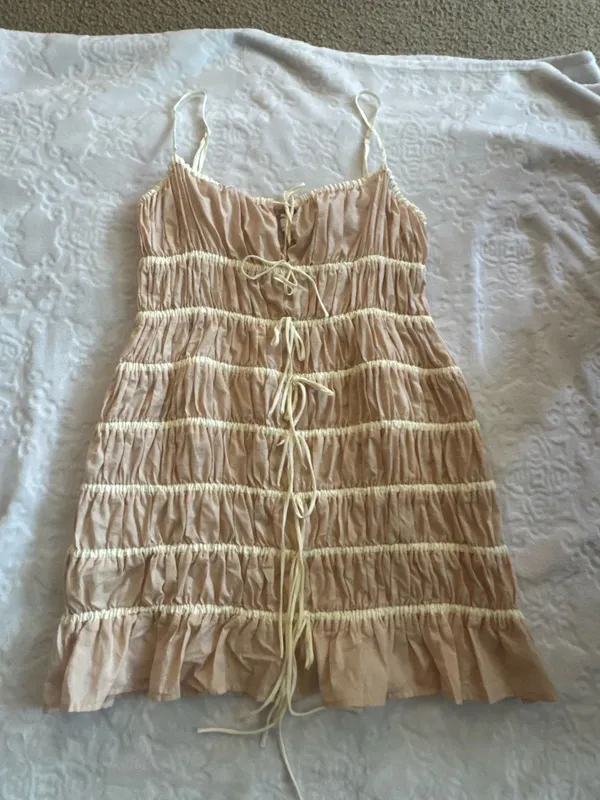 ASOS Topshop Crinkle Smocked Mini Dress with Tie Straps SIZE 10 - Image 6