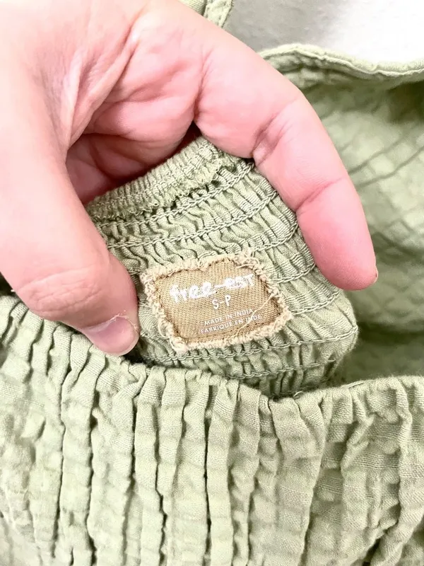 Free People Free-est Ciara Pucker Check Midi S Milkmaid Olive Sage Cottagecore - Image 3