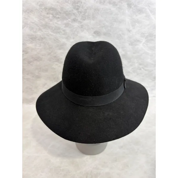 Old Navy Black 100% Wool Fedora Wide Brim Hat with Ribbon Bow S-M‎ - Image 3