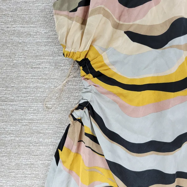 Sugarlips Lourdes Cut Out Dress Womens Large Yellow Tan Ruched Midi Silky Lined - Image 2