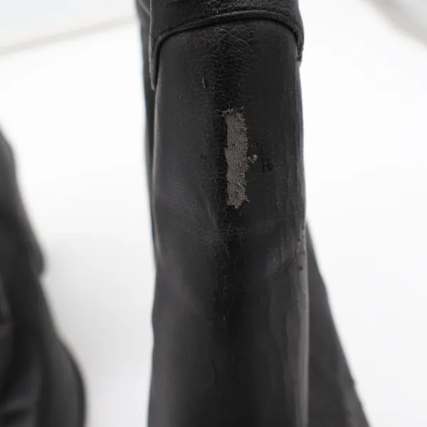 Black Faux Leather Mid-Calf Block Heel Boots Round Toe Size 9 Slouchy Pull On - Image 5