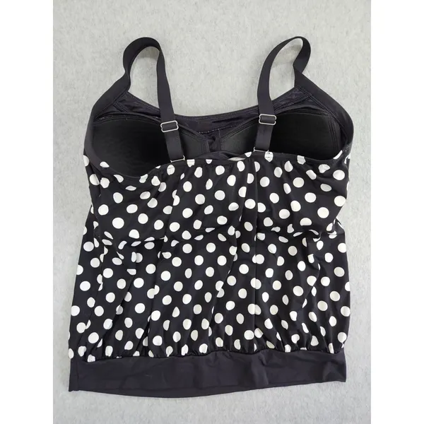 Lands End Wire Free Swim Top Size 12 D‎ Swimsuit Black w/ White Polka Dots - Image 2