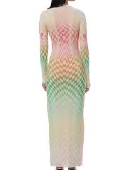 AFRM Sheer Ombre Maxi Dress with Chevron Knit Pattern - Cream & Pastel - Image 2