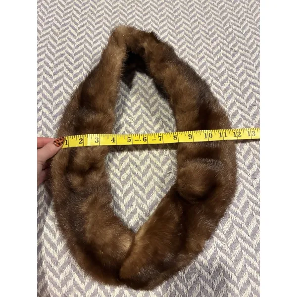 Vintage Genuine Mink Fur Collar Scarf Shawl Stole 35" Lined Light Brown Clips - Image 4