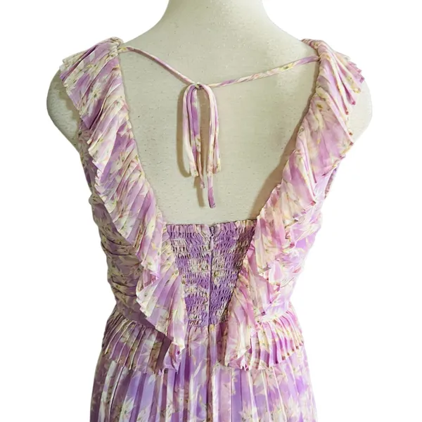 ASTR THE LABEL Floral Ruffle Pleated Midi Dress Lilac Size Small New - Image 9