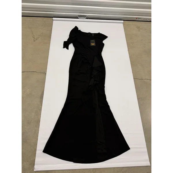 WOOSEA Womens Black High Split Ruffle Bodycon Evening Gown Dress Size S NWT - Image 2