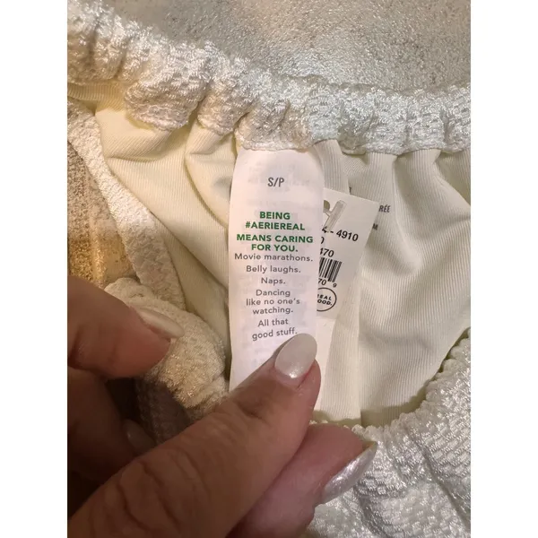 Aerie Real Good White Waffle Textured Side Tie Cheekiest Bikini Bottom Small NWT - Image 4