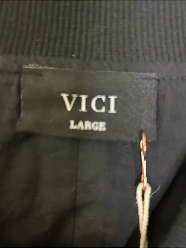 VICI Black Quilted Faux Leather Cropped Bomber Jacket Size Large - Image 2