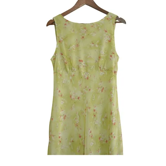 Studio Y Vintage 90s‎ Teacher Yellow Floral Sleeveless Midi Dress Size 13/14 Made in USA - Image 2