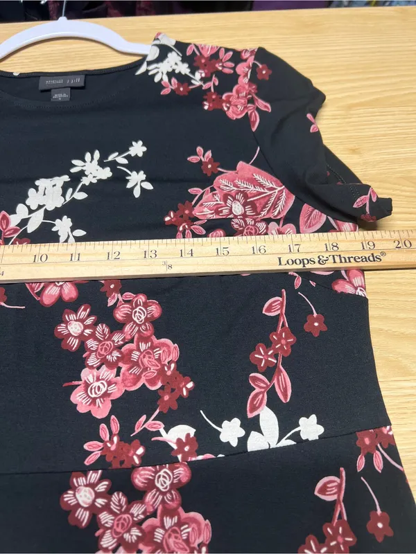 J.Jill Wearever Floral Stretch Knit Midi Dress Black Pink Size S - Image 11
