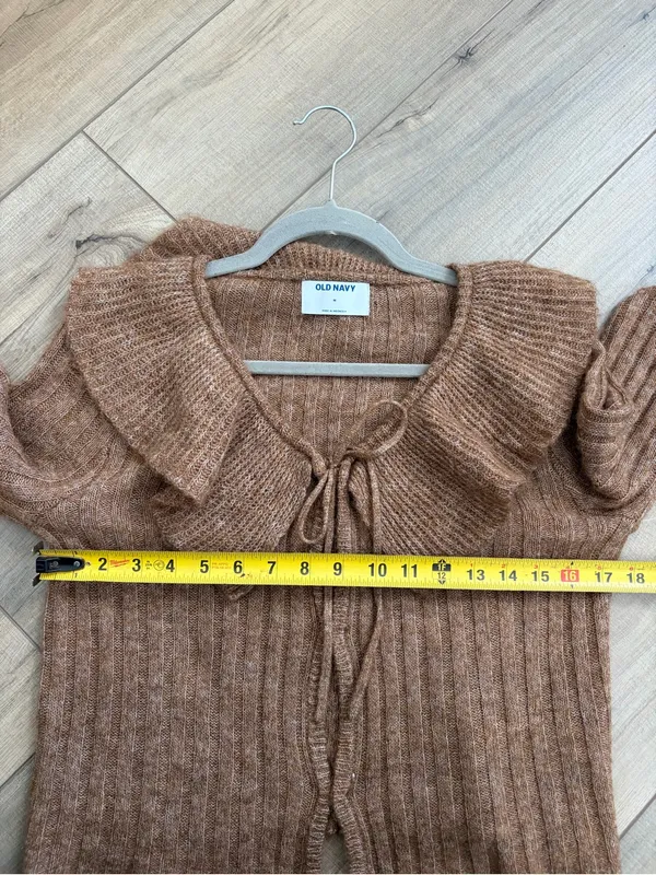 Old Navy Brown Wool Blend Ruffle Tie Front Bell Sleeve Cropped Knit Cardigan NWT - Image 8